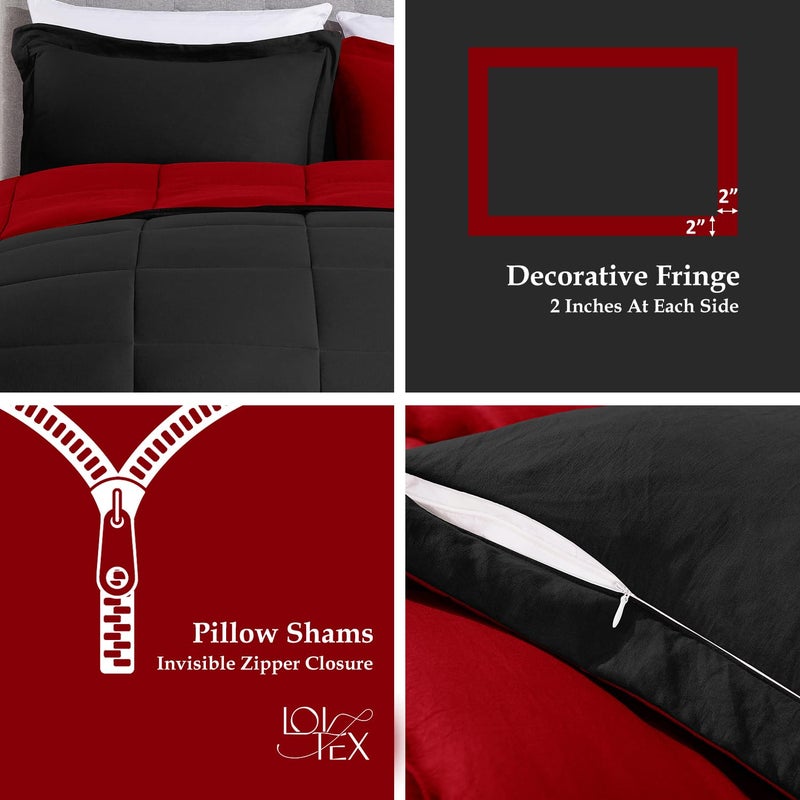 LOVTEX 3PCS Black and Red Comforter Set Queen - Ultra Soft Washed Microfiber Comforter Queen Set - Reversible Down Alternative Red Comforter Queen with 2 Pillow Shams(Red/Black) - Image 4