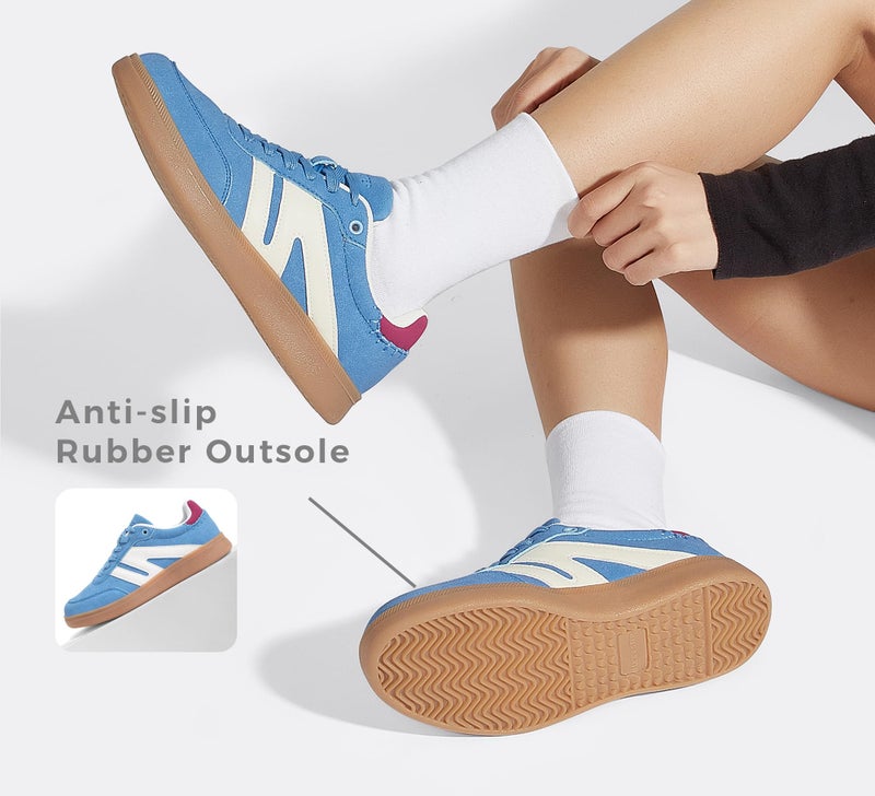 LUCKY STEP Women Classic Retro Gum Sole Fashion Sneakers Casual Tennis Skate Shoe Genuine Leather Walking Footwear Anti Slip Trainers(Blue,7) - Image 5