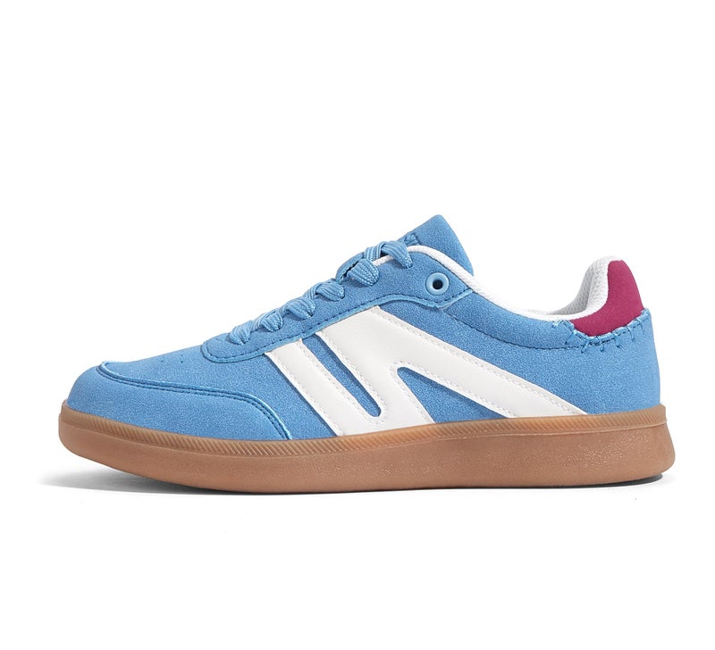 LUCKY STEP Women Classic Retro Gum Sole Fashion Sneakers Casual Tennis Skate Shoe Genuine Leather Walking Footwear Anti Slip Trainers(Blue,7) - Image 1