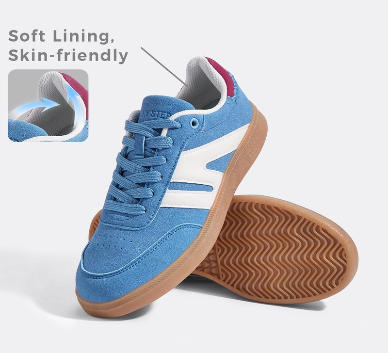LUCKY STEP Women Classic Retro Gum Sole Fashion Sneakers Casual Tennis Skate Shoe Genuine Leather Walking Footwear Anti Slip Trainers(Blue,7) - Image 4