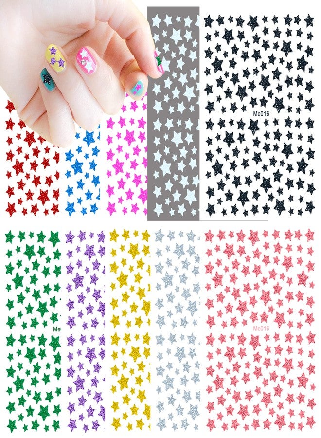 IHUKEIT 10 Sheets Glitter Star Nail Stickers for Women Girls Kids Nail Decoration 3D Self Adhesive Shinning Nail Decals for Fingernails and Acrylic Nails Design (Glitter Star) - Image 1