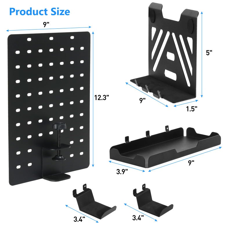 MAXECHO Desk Side Storage Holder, Metal Pegboard, Above or Under Desk Laptop Mount, Table Side Hanging File Organizer, Clamp On Cable Management Tray, Peg Board for Gaming, Office - Image 4