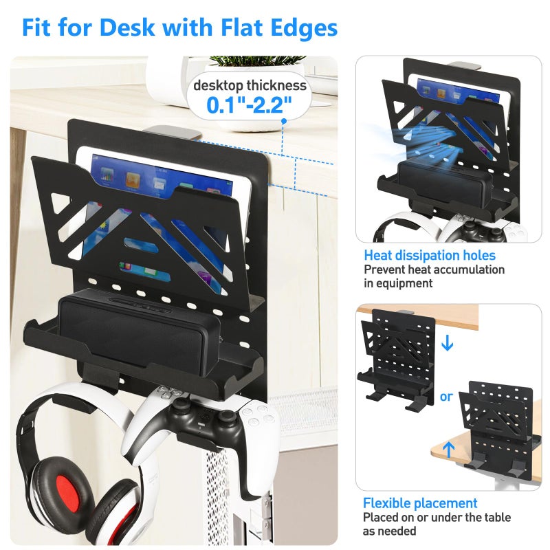 MAXECHO Desk Side Storage Holder, Metal Pegboard, Above or Under Desk Laptop Mount, Table Side Hanging File Organizer, Clamp On Cable Management Tray, Peg Board for Gaming, Office - Image 2