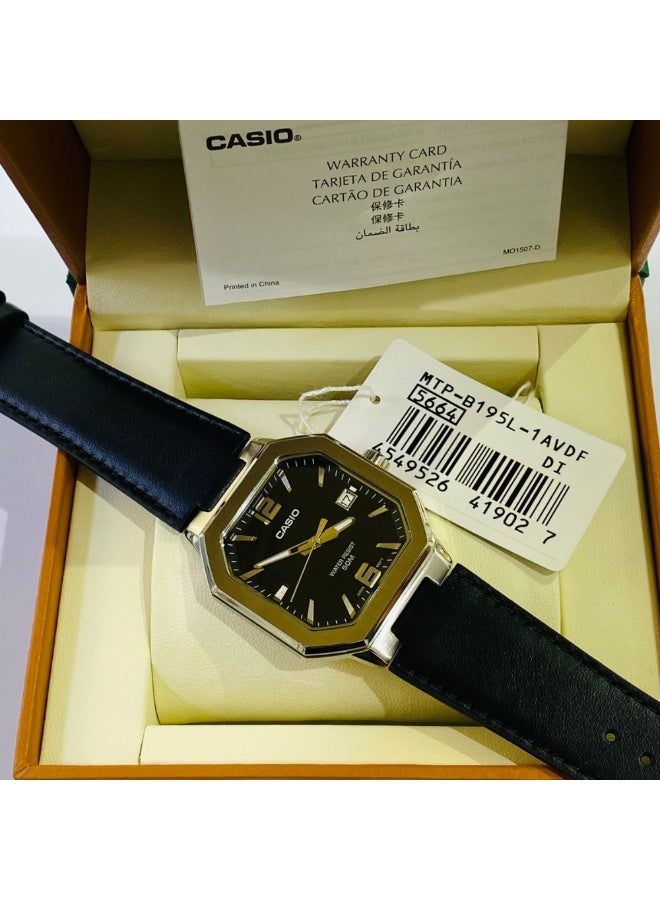 كاسيو ساعة كاسيو CASIO MTP-B195L-1AVDF للرجال بعقارب – مينا أسود، سوار جلد طبيعي، تصميم كلاسيكي للرسمية والاستخدام اليومي - Image 2