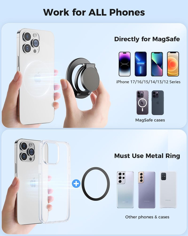 SUPERONE Magnetic Ring Holder for MagSafe Dual-Side Magnetics, Removable Gym Phone Grip with Kickstand for iPhone 17/16/15/14/13/12/ Series MagSafe Case All Phones Compatible with Magnetic Car Mount - Image 5