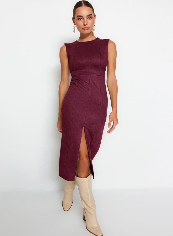 trendyol Purple Plain Midi Woven Dress - Image 4