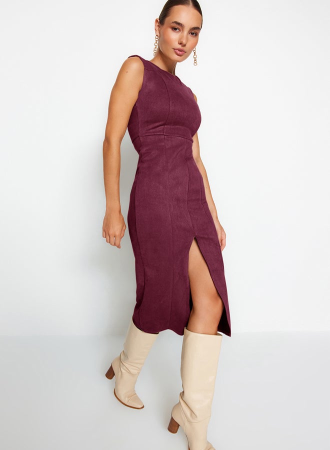 trendyol Purple Plain Midi Woven Dress - Image 3
