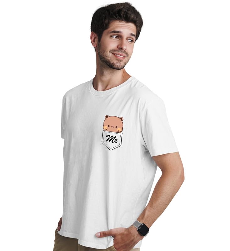 INDISSH Couple Matching T-Shirt Combo | Round Neck 100% Cotton Tshirt for Men and Women - CPL_RNM-MR-WHT-S_WRN-MRS-WHT-M - Image 2