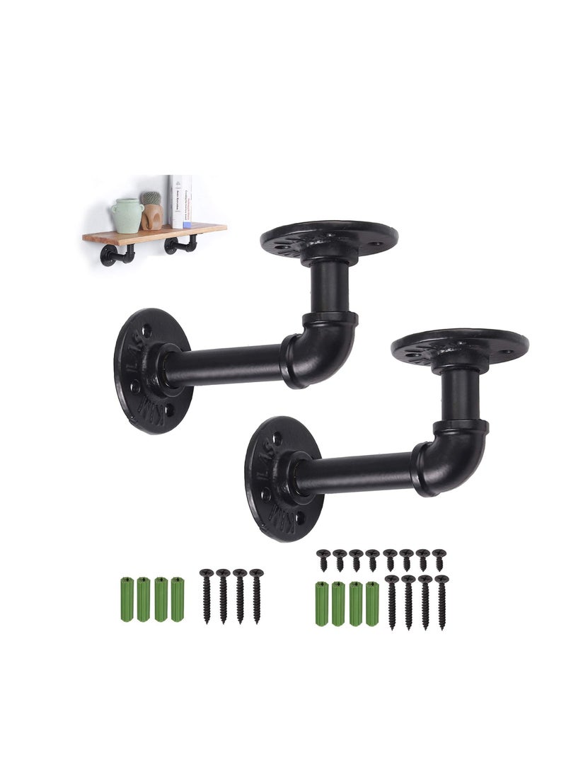 Industrial Pipe Shelf Brackets, KASTWAVE 2Pcs Industrial Pipe Floating Shelf Brackets Scaffold Board Shelf Brackets Pipe Floating Shelf Brackets for Bookshelf Scaffolding Board (15 X 8 cm)