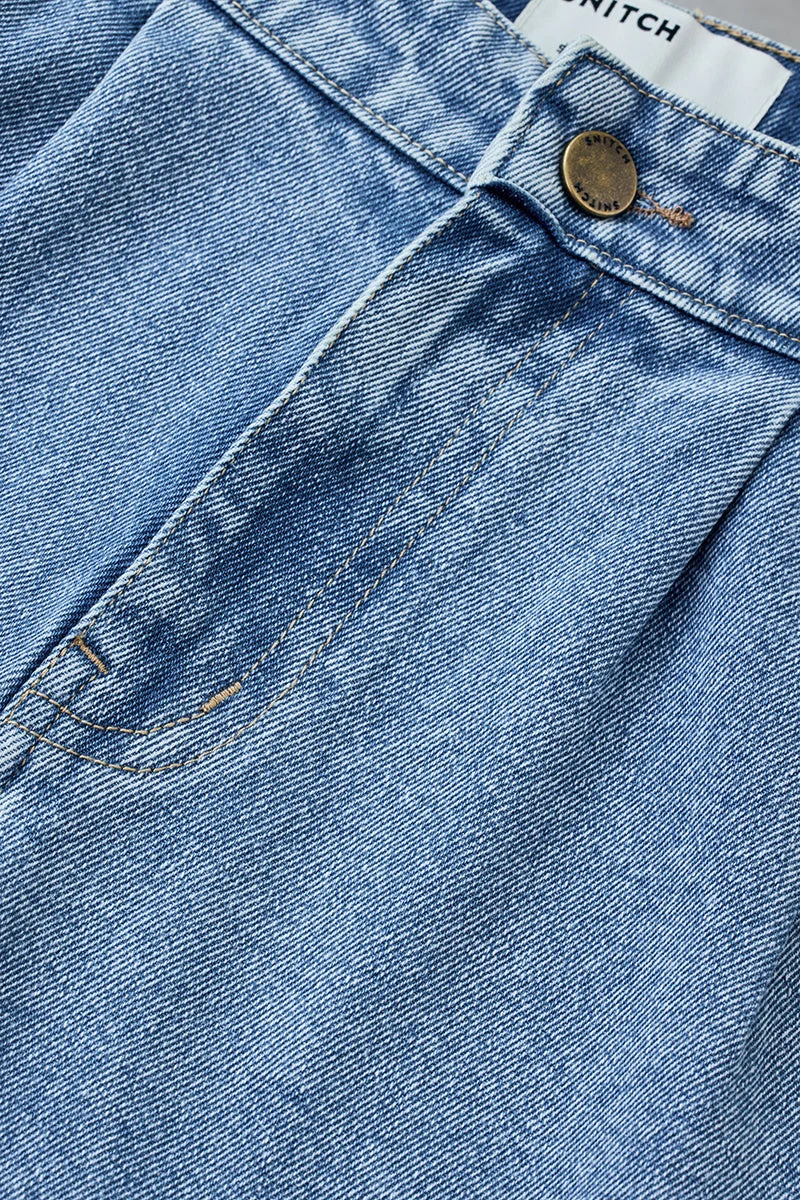 Snitch Blue Relaxed Fit Pleated Jeans for Men | Best Price UAE