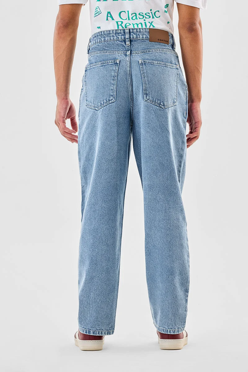 Snitch Blue Relaxed Fit Pleated Jeans for Men | Best Price UAE