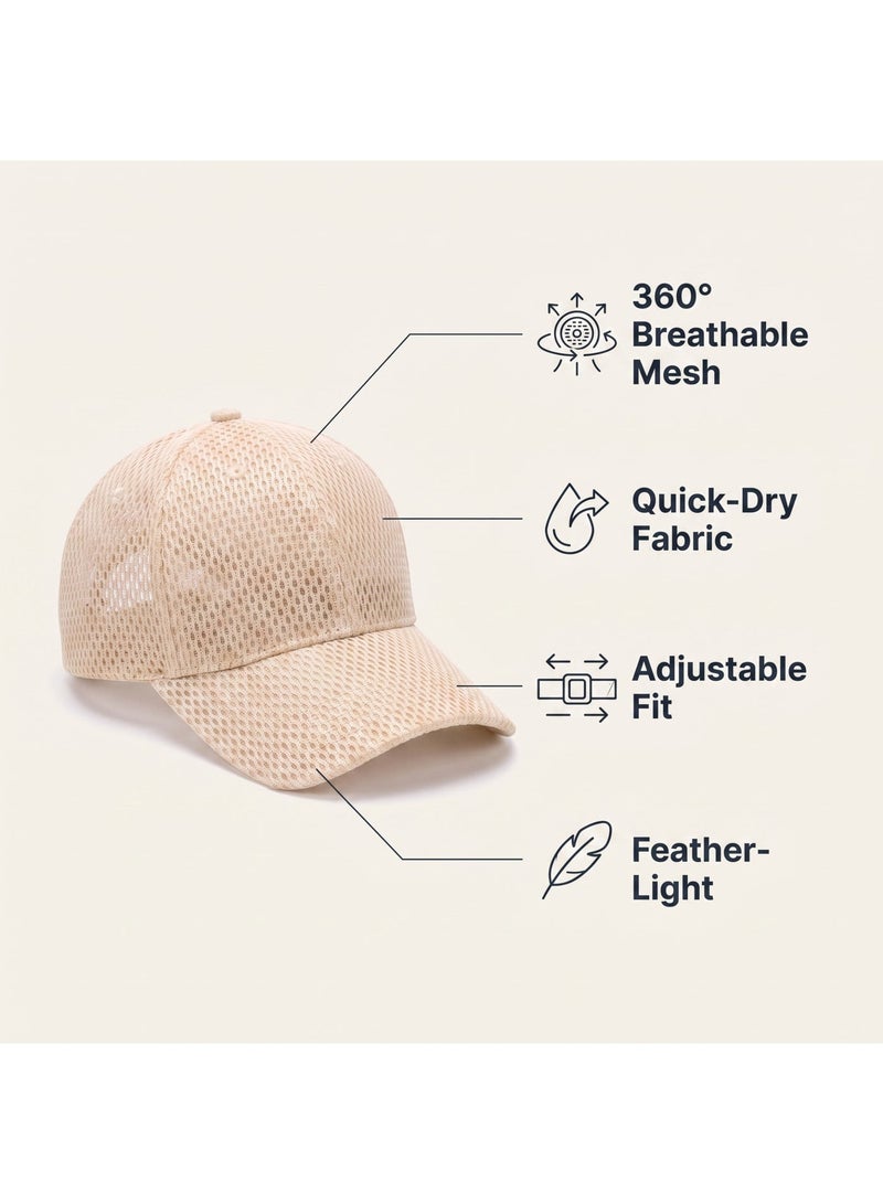 IceZone Breathable Mesh Baseball Cap for Sports and Outdoors - Cream - Image 2