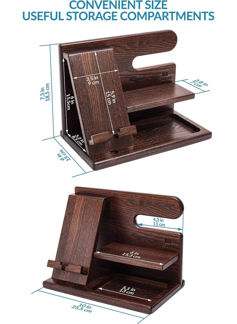 BIGTHREE Multifunctional Wooden Organizer – Phone Dock, Key & Wallet Holder Desk Set for Men, Durable Father’s/Birthday Gift (Natural Wood, Compact Design) - Image 4