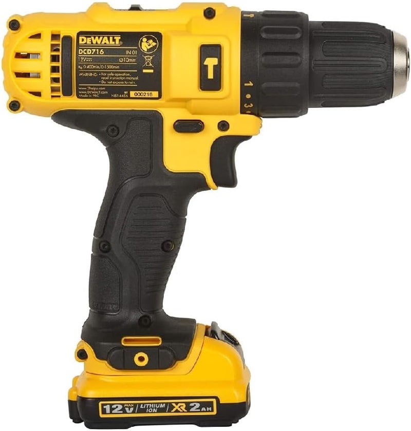ديوالت مثقاب مطرقة صغير الحجم ببطارية ليثيوم أيون ١٢ فولت، أسود وأصفر، DCD716D2Bit-B5 - Image 2