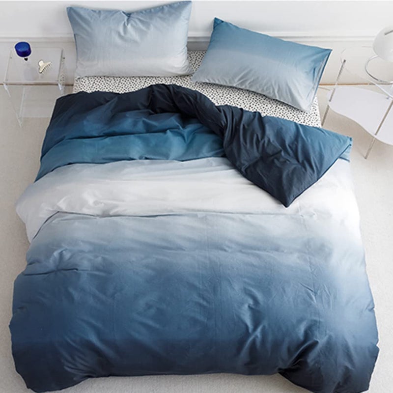 CLOTHKNOW Blue and White King Size Comforter Set 3Pcs Blue Gradient Bedding Comforter Sets All Season Soft Navy Comforter with 2 Pillow Cases