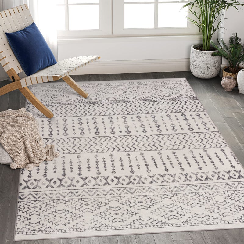Art&Tuft 3x5 Rug  Super Soft Ultra-Thin Moroccan Washable Rug  Anti-Slip Backing Rugs for Living Room  Foldable Geometric Machine Washable Area Rug(3'x5'  Ivory) - Image 1
