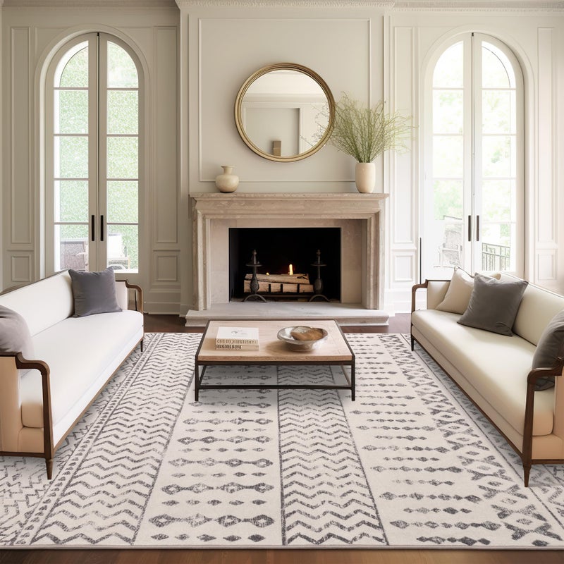 Art&Tuft 3x5 Rug  Super Soft Ultra-Thin Moroccan Washable Rug  Anti-Slip Backing Rugs for Living Room  Foldable Geometric Machine Washable Area Rug(3'x5'  Ivory) - Image 4
