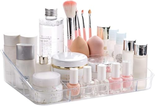SUNFICON Makeup Tray Organizer Cosmetic Display Case Office Stationery Storage Holder Countertop Storage Unit Makeup Box for Bathroom Drawers,Vanities Office Desk,Washable Crystal Clear Acrylic - Image 1