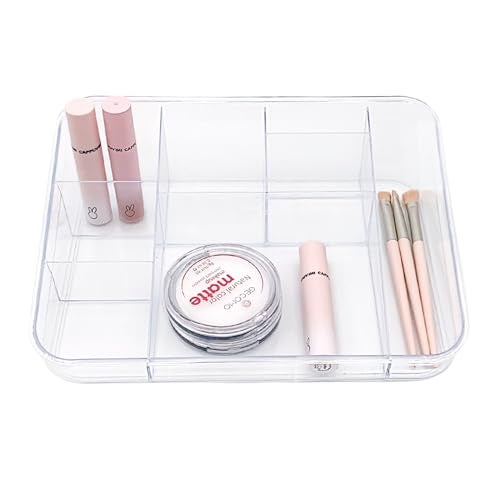 SUNFICON Makeup Tray Organizer Cosmetic Display Case Office Stationery Storage Holder Countertop Storage Unit Makeup Box for Bathroom Drawers,Vanities Office Desk,Washable Crystal Clear Acrylic - Image 2