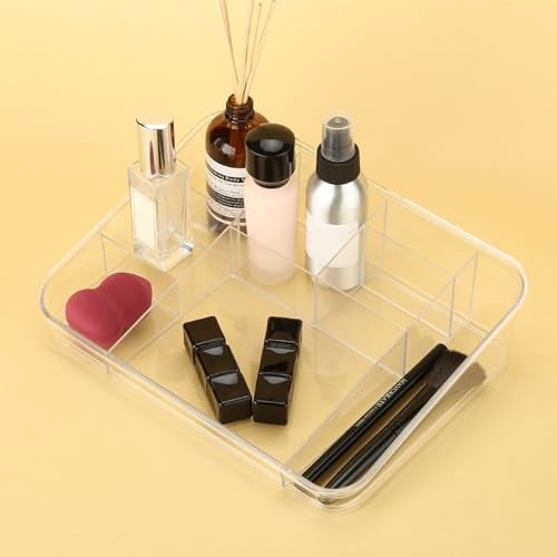 SUNFICON Makeup Tray Organizer Cosmetic Display Case Office Stationery Storage Holder Countertop Storage Unit Makeup Box for Bathroom Drawers,Vanities Office Desk,Washable Crystal Clear Acrylic - Image 4