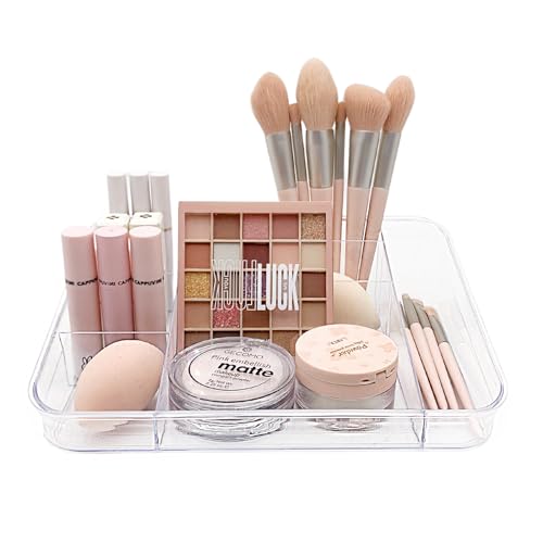SUNFICON Makeup Tray Organizer Cosmetic Display Case Office Stationery Storage Holder Countertop Storage Unit Makeup Box for Bathroom Drawers,Vanities Office Desk,Washable Crystal Clear Acrylic - Image 3