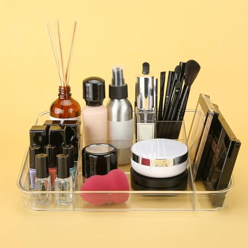 SUNFICON Makeup Tray Organizer Cosmetic Display Case Office Stationery Storage Holder Countertop Storage Unit Makeup Box for Bathroom Drawers,Vanities Office Desk,Washable Crystal Clear Acrylic - Image 5