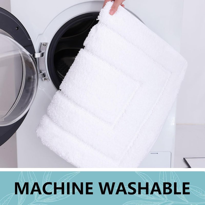 Buganda Bathroom Rugs  59"" x 24""  Soft and Absorbent Microfiber Bath Rugs  Non-Slip Shaggy Shower Carpet  Machine Wash Dry Bath Mats for Bathroom Floor  Tub and Shower  White - Image 4
