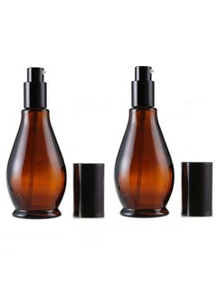 2Pcs 50Ml/ 1.Oz Empty Refillable Amber Glass Lotion Pump Press Bottles Jars Vial Makeup Face Cream Facial Cleanser Toiletries Toner Liquid Travel Containers Emulsion Essential Oil Dispenser
