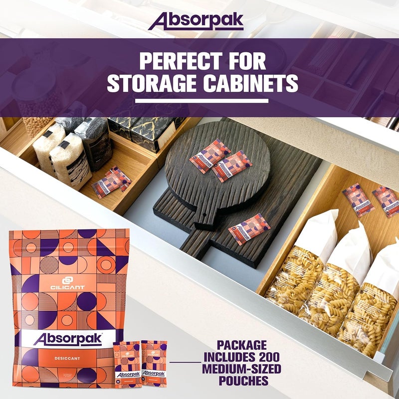 CILICAnT Absorpak مزيل الرطوبة 5 جرام 200 كيس هلام السيليكا مزيل الرطوبة I كيس ماص للرطوبة للمنزل السيارات الأجهزة الإلكترونية خزائن الأحذية I ماص أبيض يمنع العفن والفطريات - Image 5