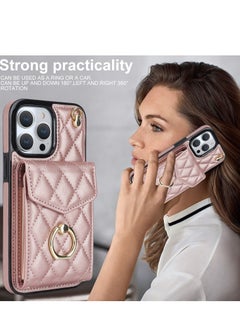 Excefore Wallet Case Compatible with iPhone 15 Pro Max, Premium Leather Phone Case, Small Fragrance Crossbody Bag Mobile Phone Case, Card Storage Can be Inserted, Pink  - Image 3