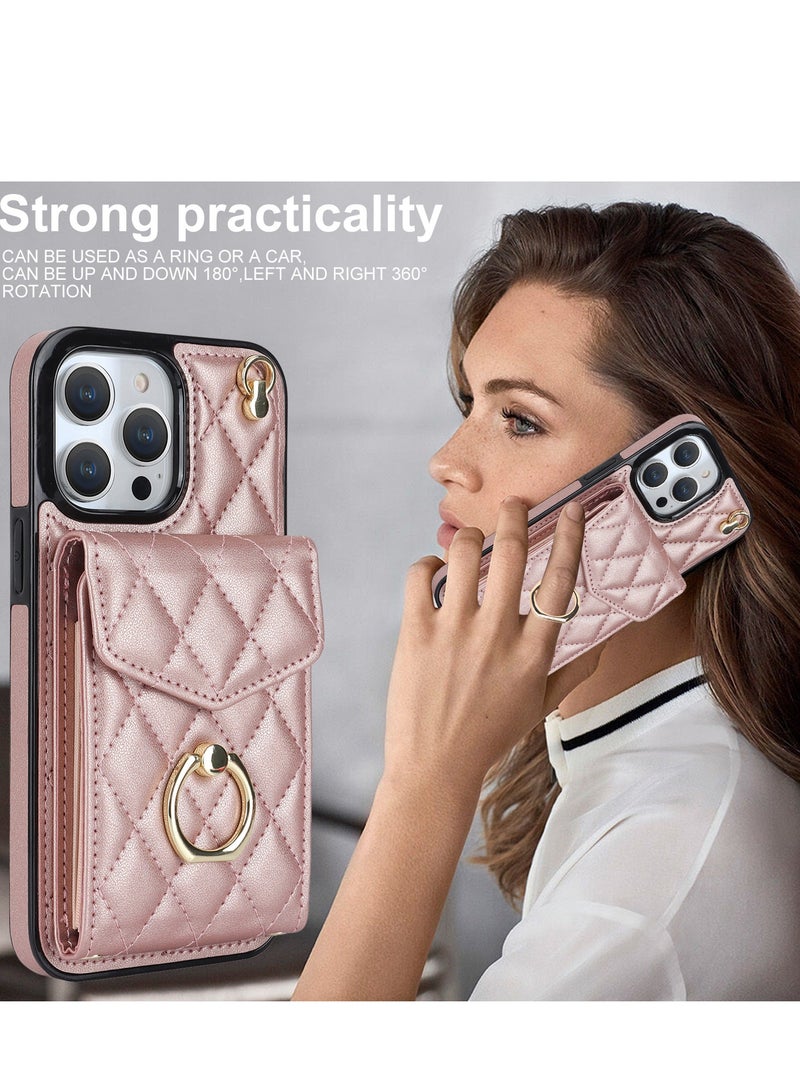 Excefore Wallet Case Compatible with iPhone 15 Pro Max, Premium Leather Phone Case, Small Fragrance Crossbody Bag Mobile Phone Case, Card Storage Can be Inserted, Pink  - Image 3