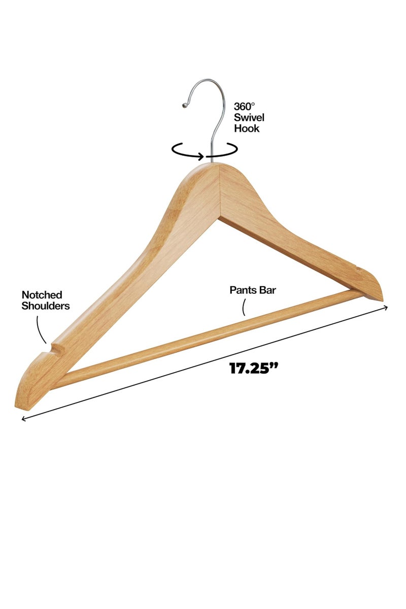 Solid Wood Hangers, 20 Pack Hardwood Clothes Hangers with 360° Swivel Anti-Rust Hook, Heavy Duty Non-Slip Coat/Suit Hangers - Wide Shoulders, Notches & Adjustable Pant Bar, Space Saving for Shirt, Dress, Robe - Image 3
