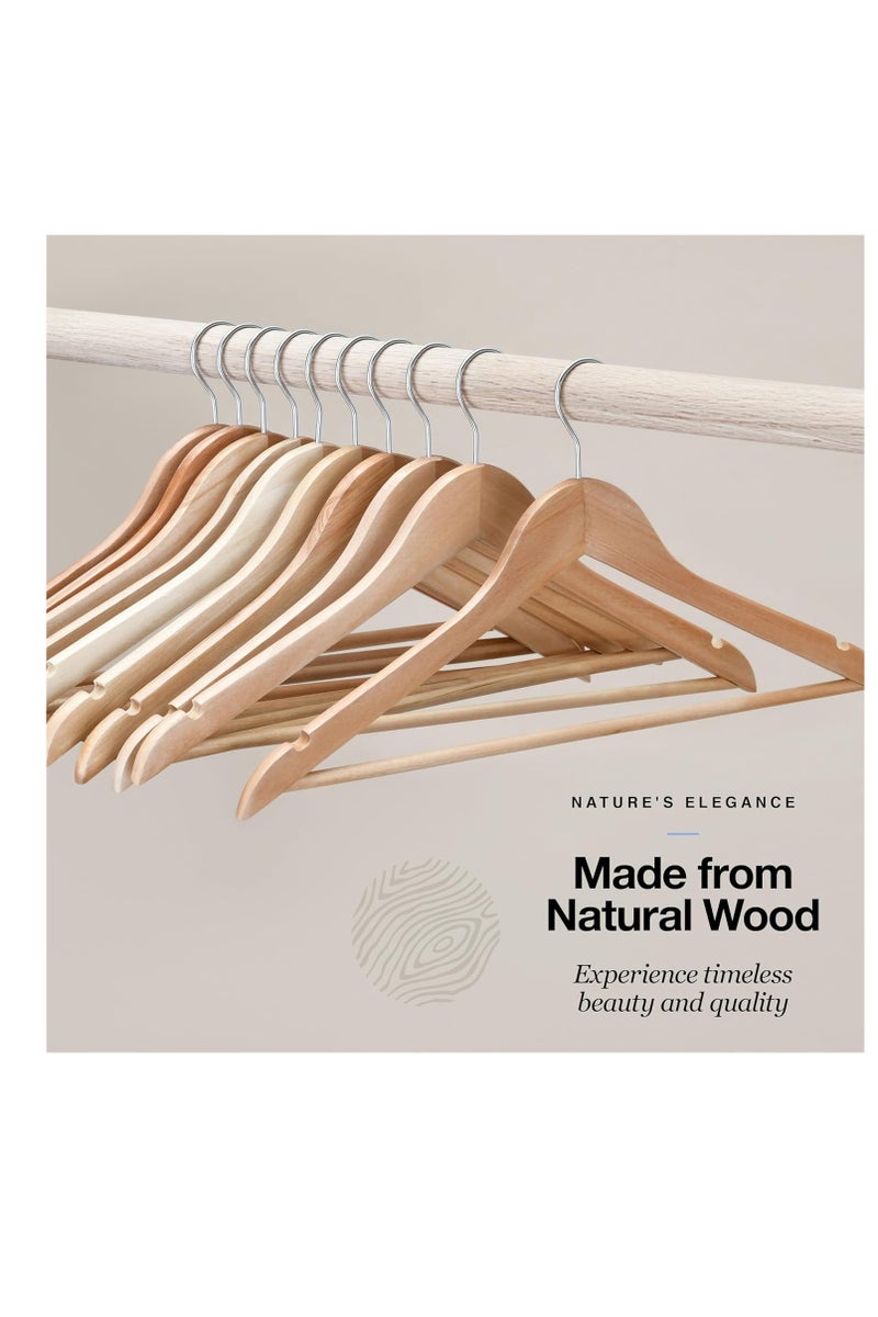 Solid Wood Hangers, 20 Pack Hardwood Clothes Hangers with 360° Swivel Anti-Rust Hook, Heavy Duty Non-Slip Coat/Suit Hangers - Wide Shoulders, Notches & Adjustable Pant Bar, Space Saving for Shirt, Dress, Robe - Image 4