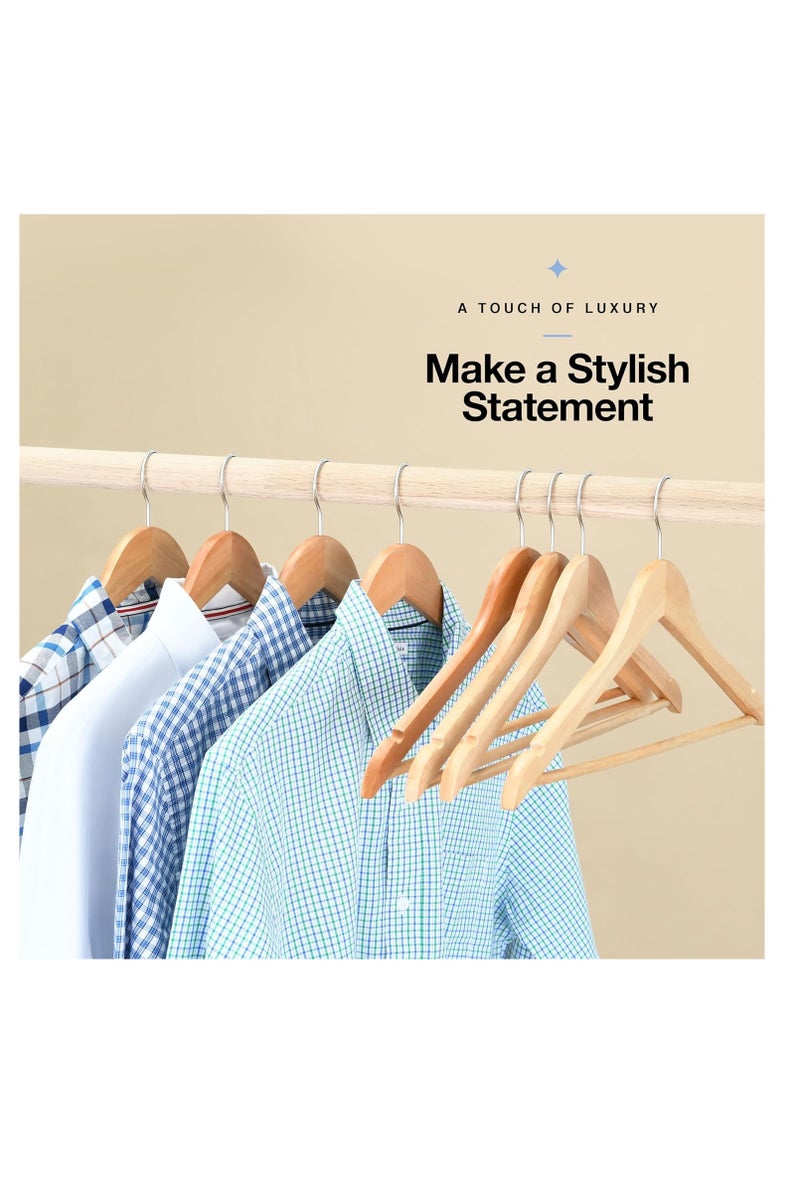 Solid Wood Hangers, 20 Pack Hardwood Clothes Hangers with 360° Swivel Anti-Rust Hook, Heavy Duty Non-Slip Coat/Suit Hangers - Wide Shoulders, Notches & Adjustable Pant Bar, Space Saving for Shirt, Dress, Robe - Image 5