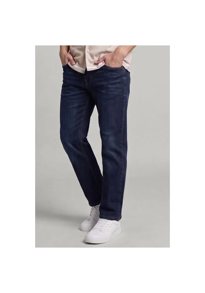 Washed Straight Fit Jeans with Button Closure