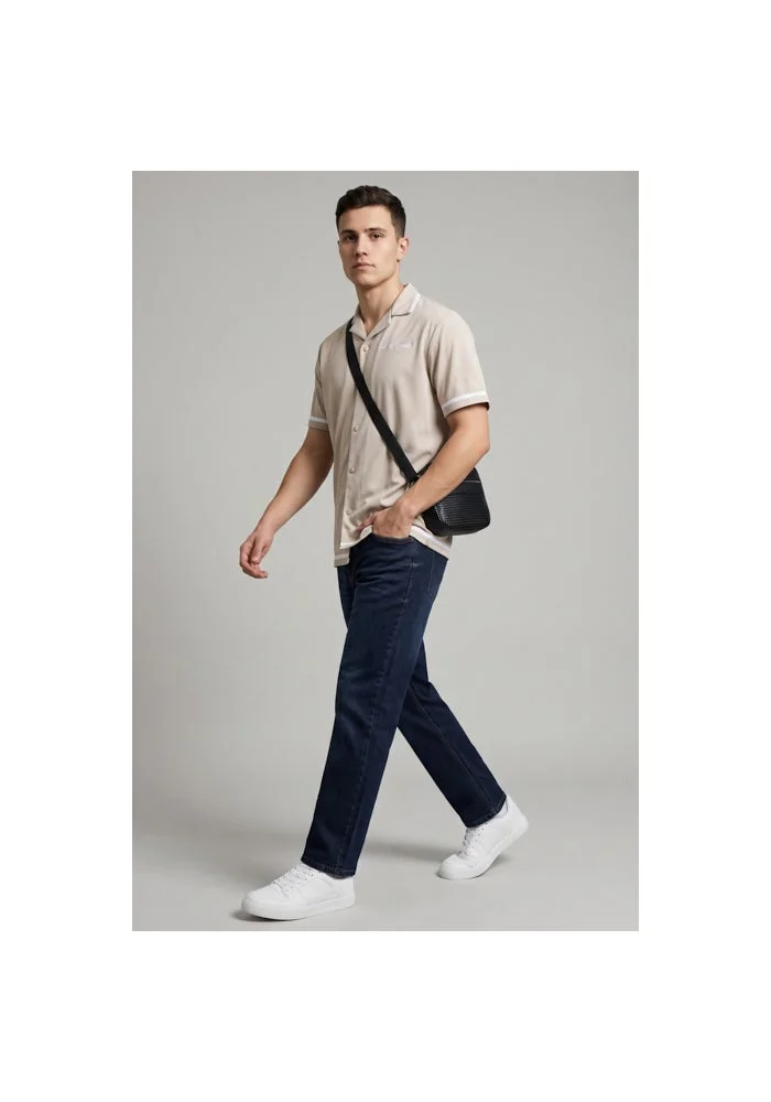 R&b  Washed Straight Fit Jeans with Button Closure for Men | Best Price UAE