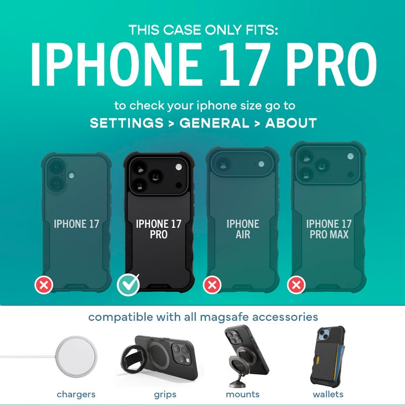 SmartishÂ® iPhone 17 Pro MagSafe Case - Gripzilla Protective Magnetic Case for Men [Rugged + Tough] Military Grade Heavy Duty Grip Armor - Drop Tested for iPhone 17 Pro - Black Tie Affair - Image 5