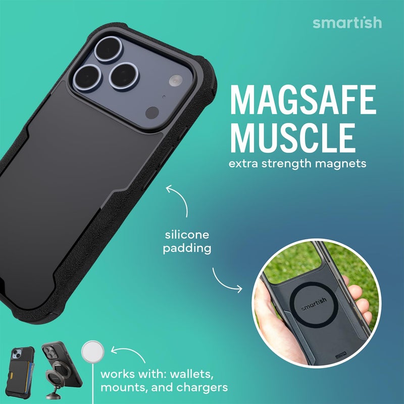 SmartishÂ® iPhone 17 Pro MagSafe Case - Gripzilla Protective Magnetic Case for Men [Rugged + Tough] Military Grade Heavy Duty Grip Armor - Drop Tested for iPhone 17 Pro - Black Tie Affair - Image 3