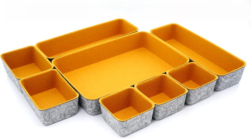Welaxy Felt Desk Drawer Organizer Trays, 8-Piece Storage Bins for Office Supplies, Entryway Catchall, Makeup & Decluttering (Curry) - Image 2