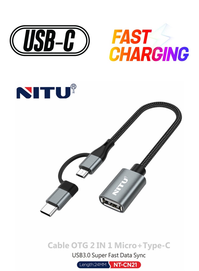 نيتو NITU OTG CABLE 2 IN 1 MICRO+TYPE-C USB 3.0 SUPER FAST DATA SYNC - Image 1