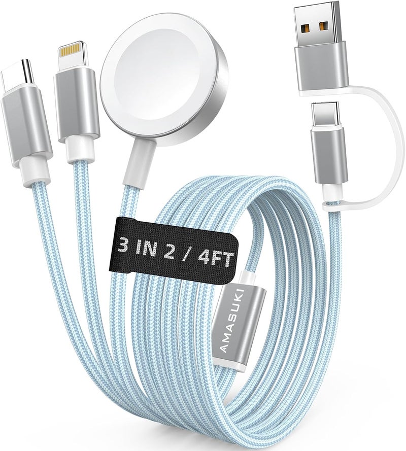 مستلزمات السفر، كابل USB‑C 3 في 2 لشحن ساعة آبل وآيفون - Image 1