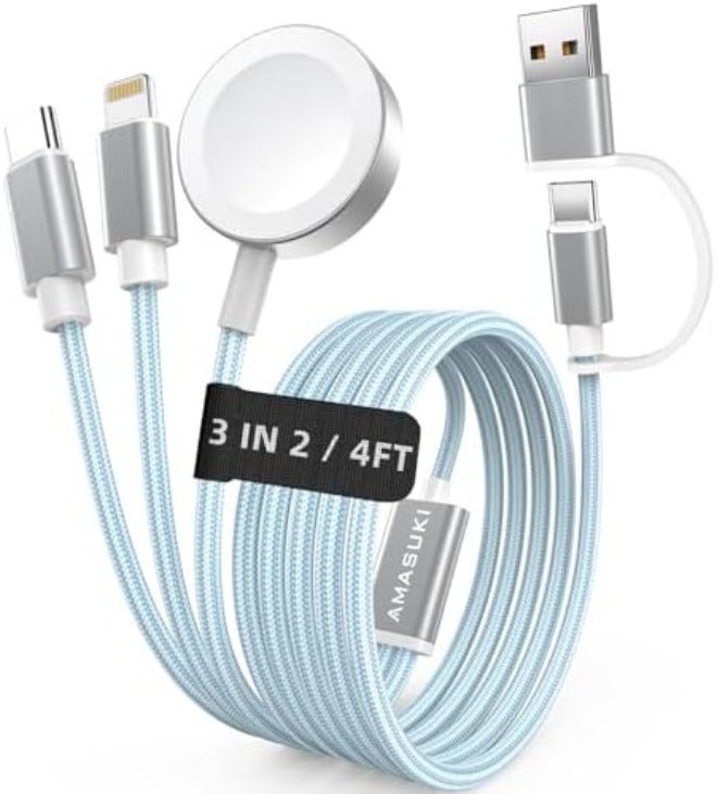 مستلزمات السفر، كابل USB‑C 3 في 2 لشحن ساعة آبل وآيفون - Image 2