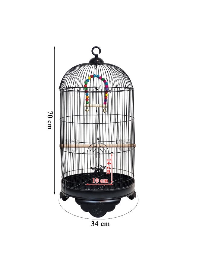 أن ان سي بيتس قفص طيور معلق مع لعبة، وقاعدة، وأوعية طعام، قفص معدني 70 سم للببغاوات والطيور الصغيرة، بيت طيور داخلي مع خطاف تعليق، ومجاثم، وقابل للنقل للاستخدام الخارجي (أسود) - Image 2