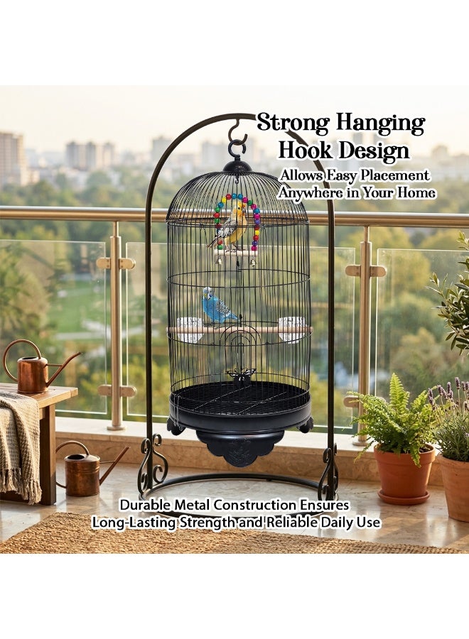 أن ان سي بيتس قفص طيور معلق مع لعبة، وقاعدة، وأوعية طعام، قفص معدني 70 سم للببغاوات والطيور الصغيرة، بيت طيور داخلي مع خطاف تعليق، ومجاثم، وقابل للنقل للاستخدام الخارجي (أسود) - Image 5