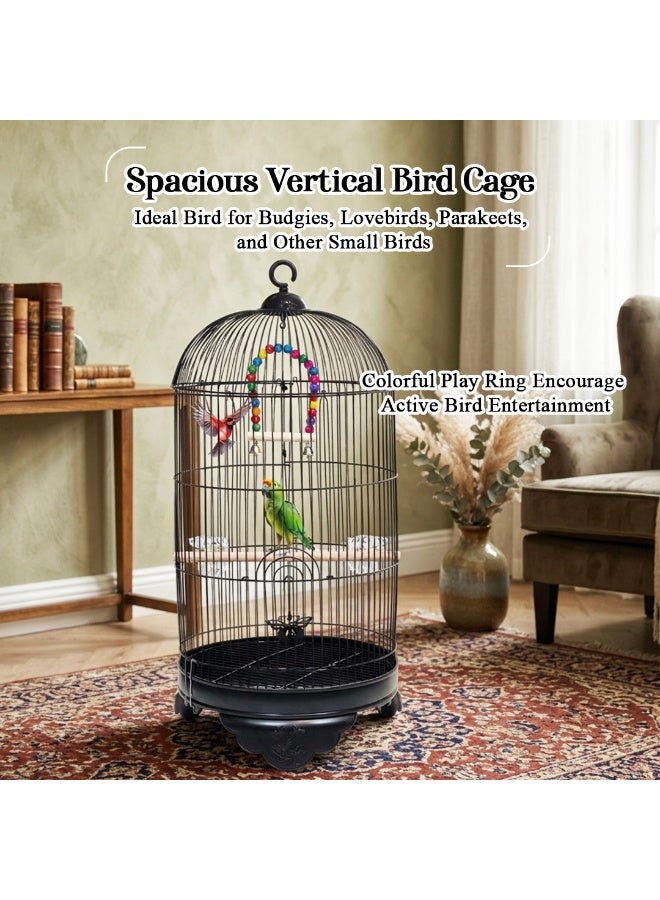 أن ان سي بيتس قفص طيور معلق مع لعبة، وقاعدة، وأوعية طعام، قفص معدني 70 سم للببغاوات والطيور الصغيرة، بيت طيور داخلي مع خطاف تعليق، ومجاثم، وقابل للنقل للاستخدام الخارجي (أسود) - Image 4