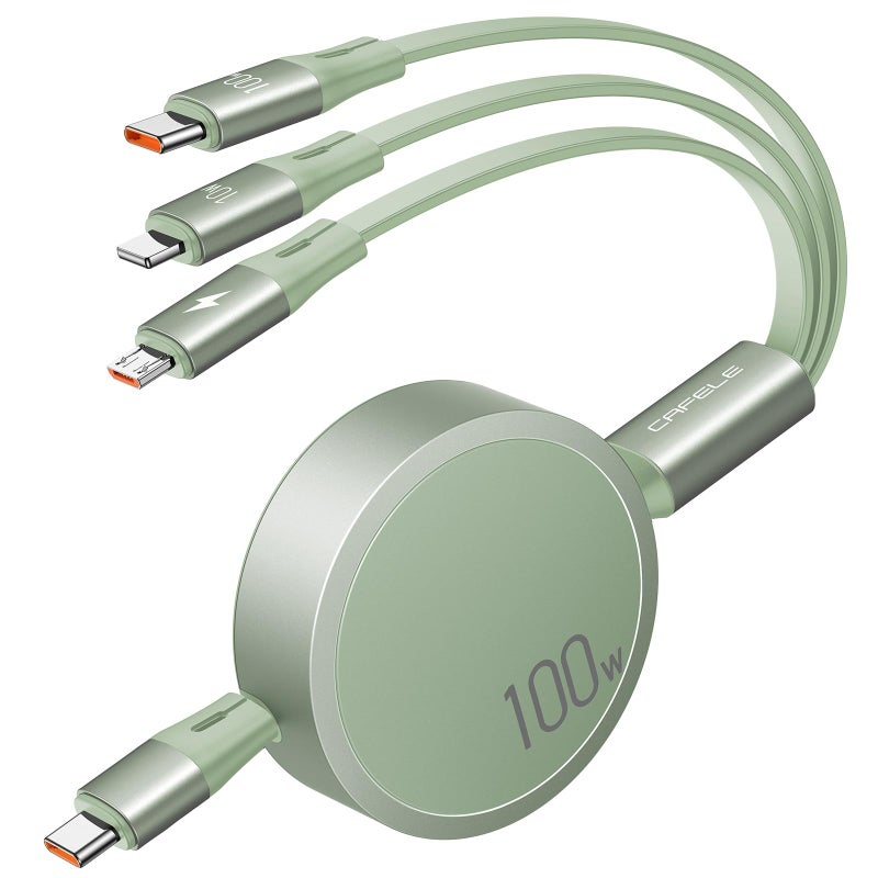 CAFELE كافيل 100 واط كابل شحن متعدد 3 في 1 USB C قابل للسحب - لجهاز آيفون 15، سامسونج S23، ماك، 4 أقدام - Image 2