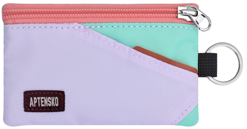 APTENSKO RFID Blocking Travel Wallet with Adjustable Lanyard, Small Nylon Zipper Pouch and Badge Holder for ID, Credit Cards, Cash, Keys, Commuters (SoftLilac+MintAqua) - Image 1