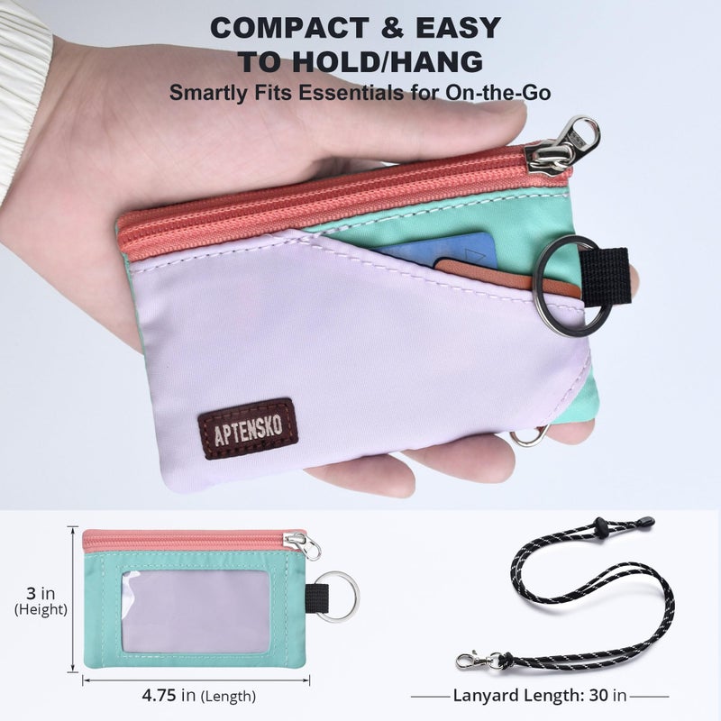 APTENSKO RFID Blocking Travel Wallet with Adjustable Lanyard, Small Nylon Zipper Pouch and Badge Holder for ID, Credit Cards, Cash, Keys, Commuters (SoftLilac+MintAqua) - Image 4