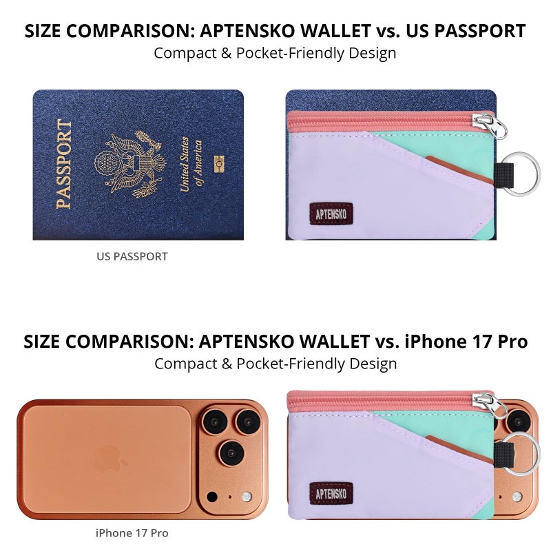 APTENSKO RFID Blocking Travel Wallet with Adjustable Lanyard, Small Nylon Zipper Pouch and Badge Holder for ID, Credit Cards, Cash, Keys, Commuters (SoftLilac+MintAqua) - Image 3
