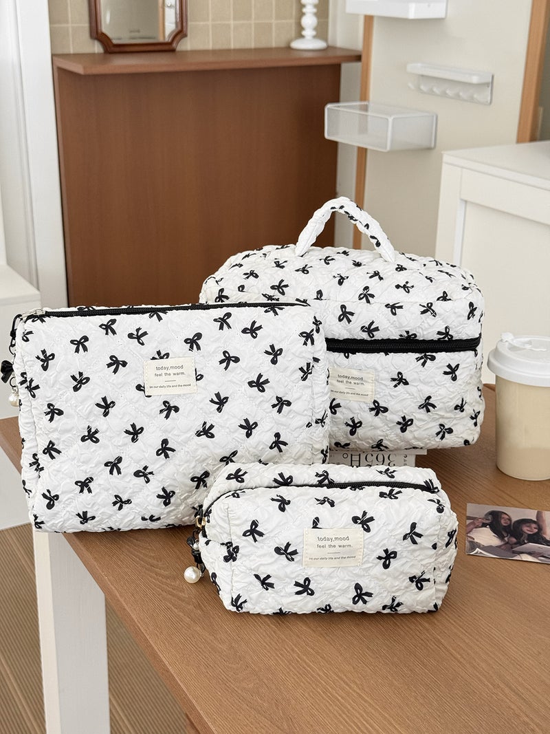 New Wrinkled Bow Cosmetic Bag, Cute And Sweet Large-Capacity Toiletry Bag, High-Looking Girl Niche Storage Bag - Image 3